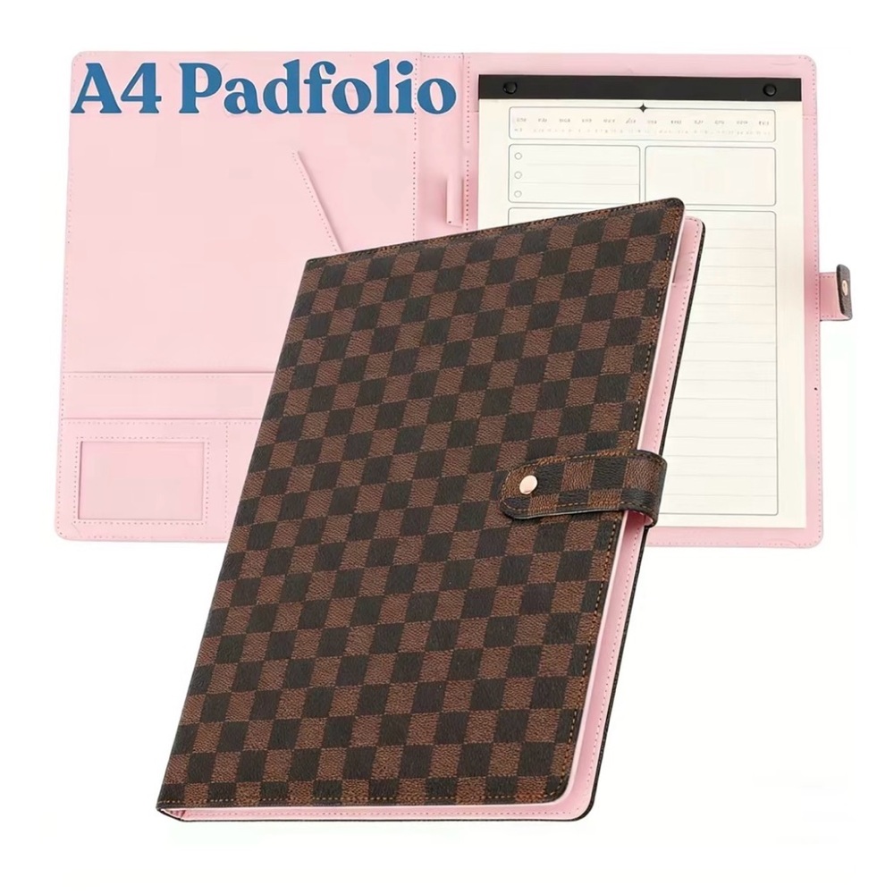 #40. SOLD OUT!! A4 Checkered Brown and Pink Padfolio NWOT